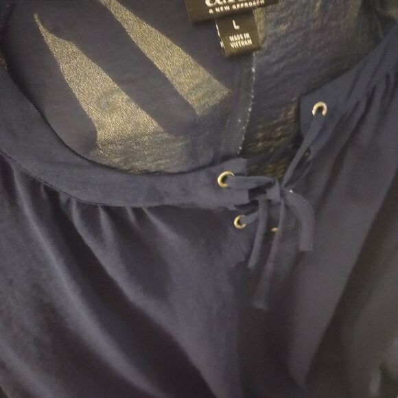 A.n.a ruffle trim sheer navy blouse - Picture 7 of 7